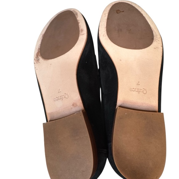 Quince Black Italian Suede Penny Loafer Size 7 EUC Stacked Wood Heel Like New - Picture 9 of 11